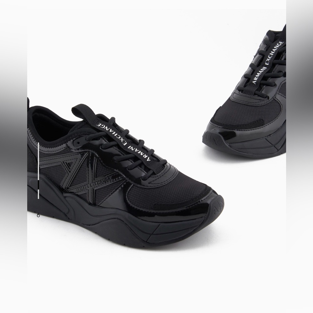 Armani Exchange women’s Glossy Black Sneakers